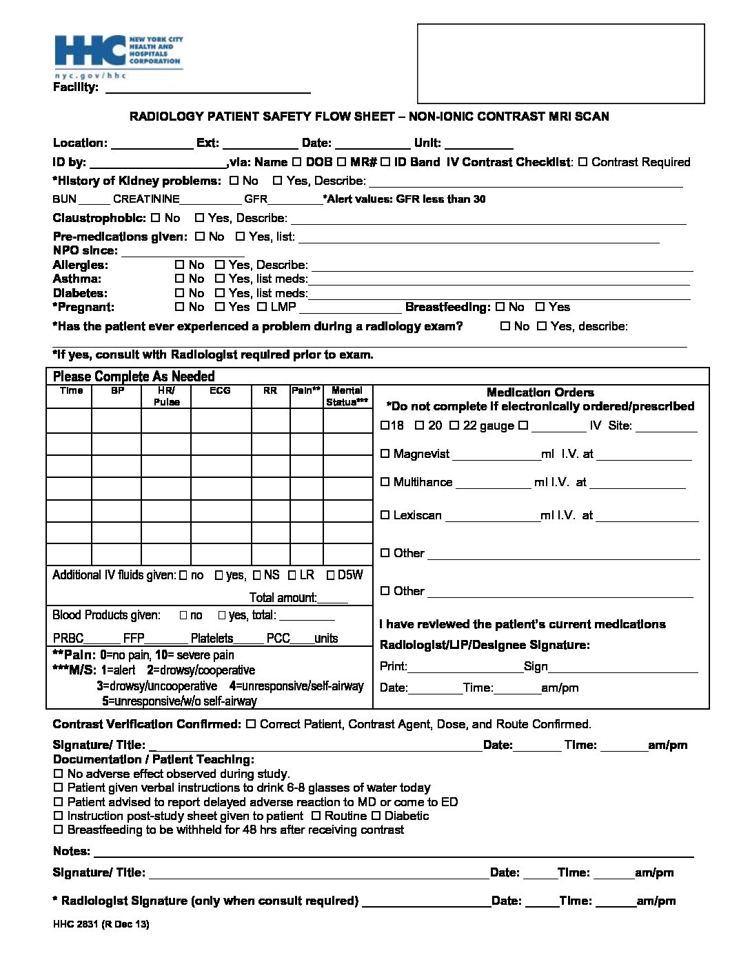 Mri Iv Contrast Sheet Kings County Hospital Suny Downstate 3789