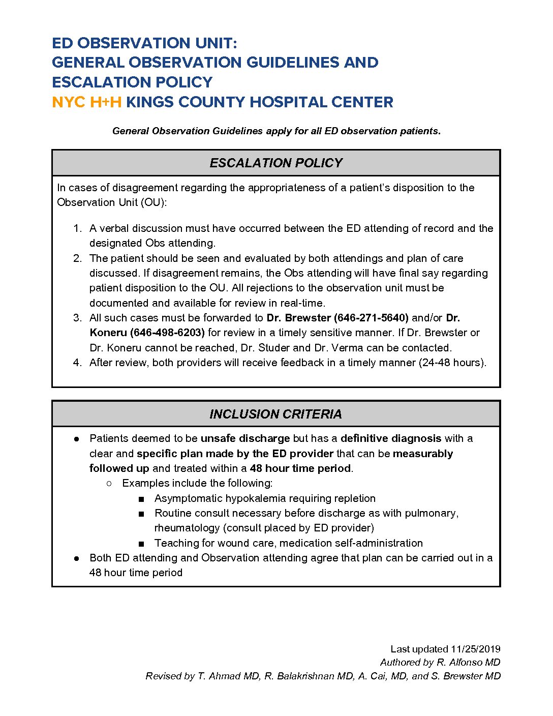 All Observation Guidelines Kings County Hospital SUNY Downstate