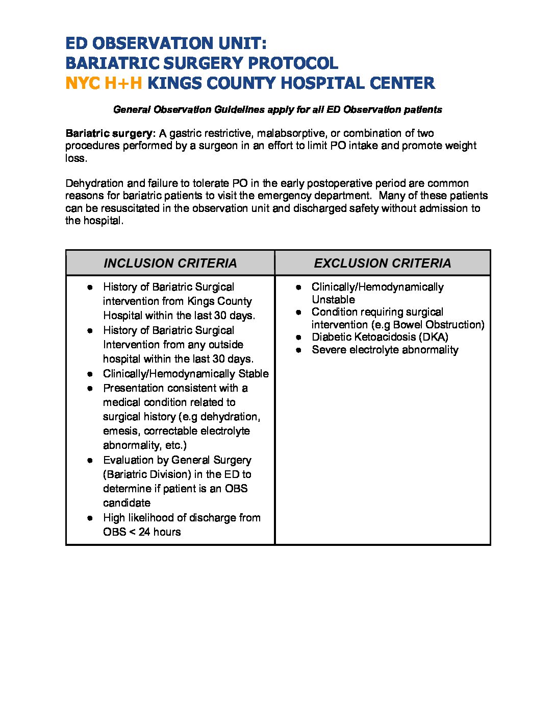 Bariatric Surgery Protocol Kings County Hospital SUNY Downstate