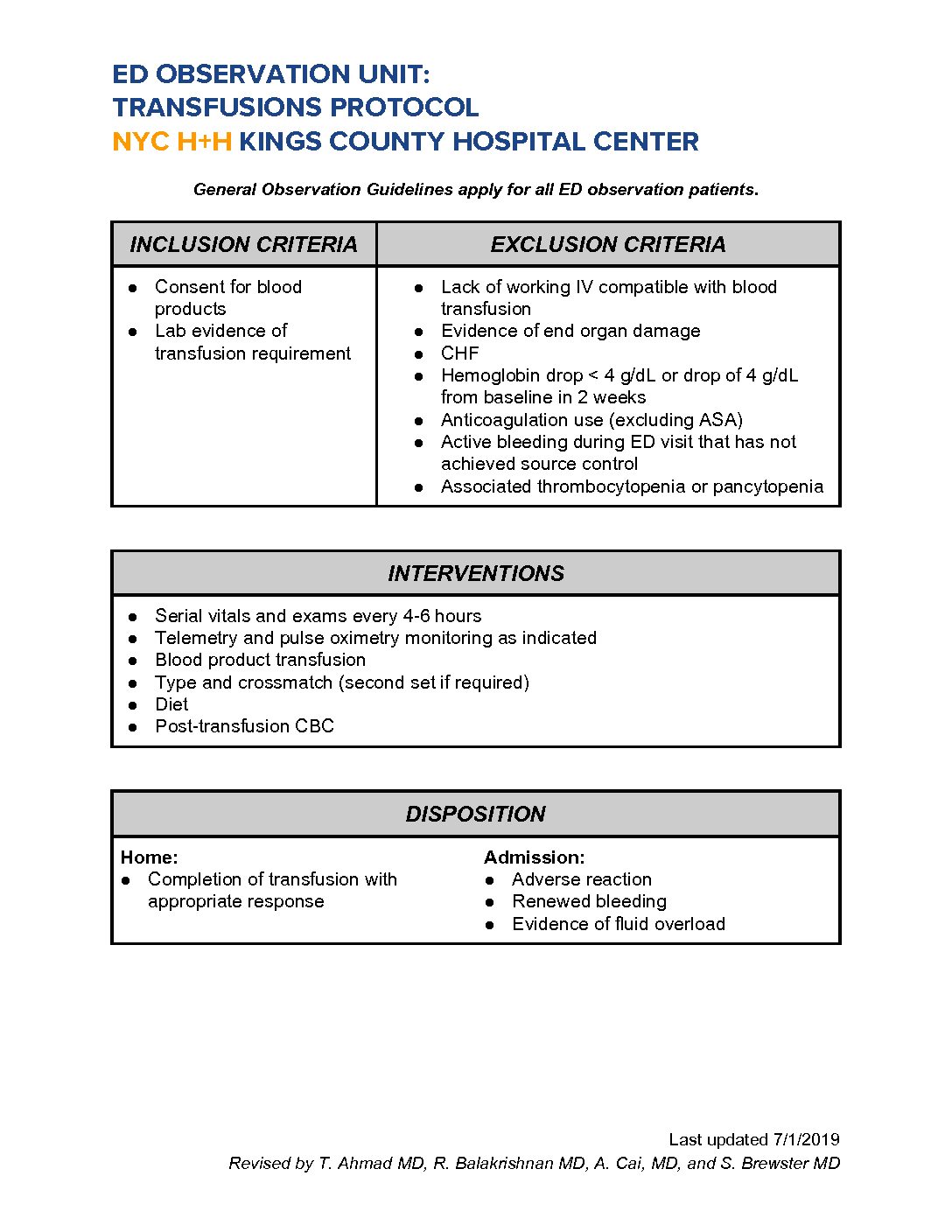 Transfusions Protocol Kings County Hospital Suny Downstate 2040