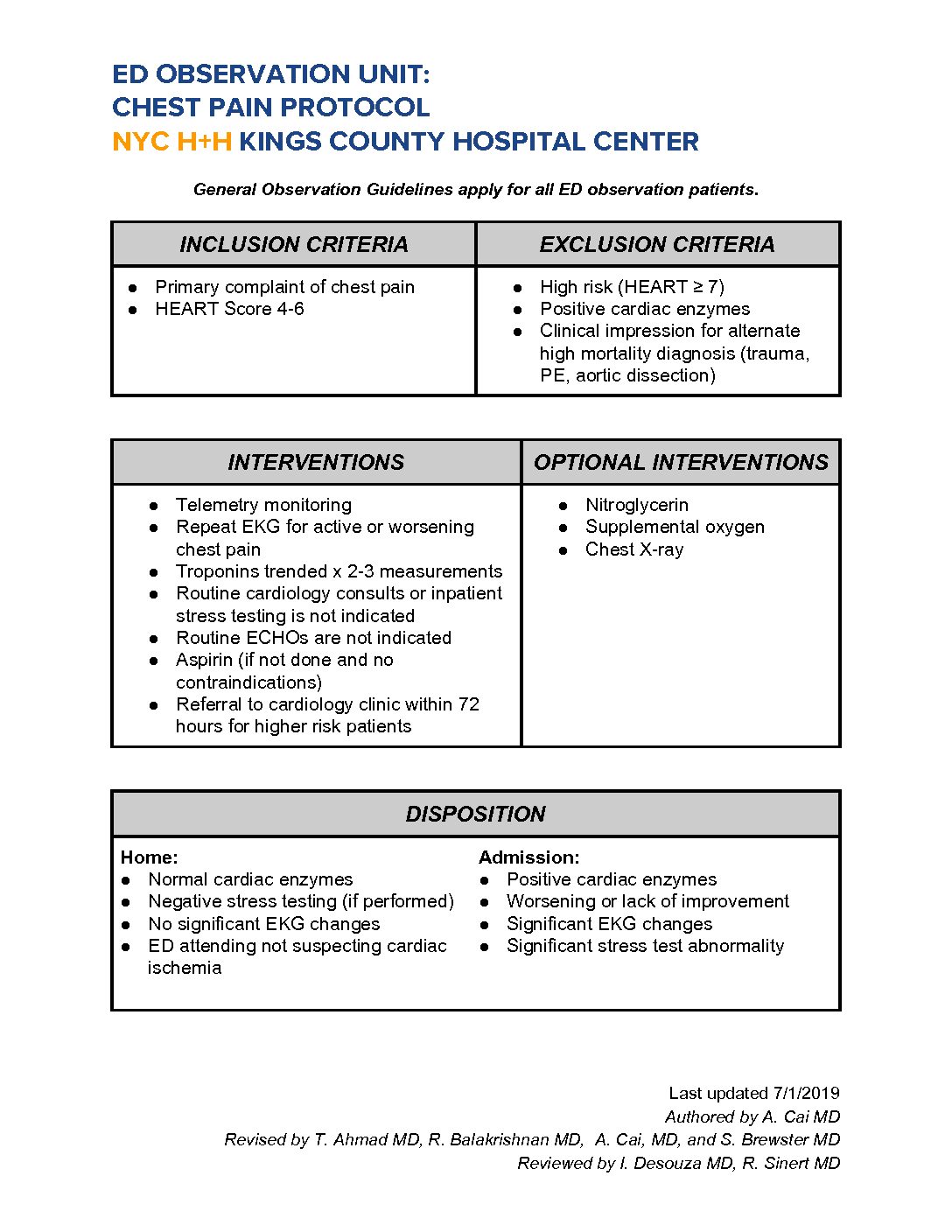 Chest Pain Protocol - Kings County Hospital | SUNY Downstate