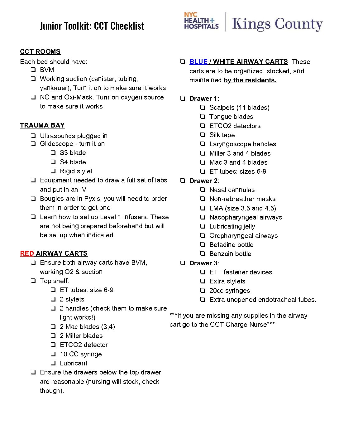 CCT Checklist - Kings County Hospital | SUNY Downstate