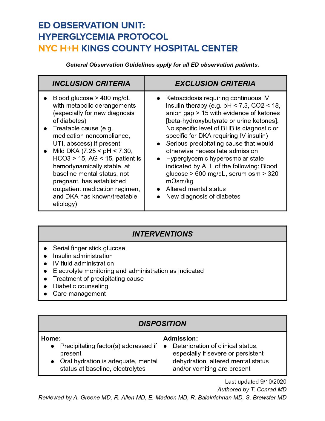 Hyperglycemia Protocol 09.2020 - Kings County Hospital | SUNY Downstate