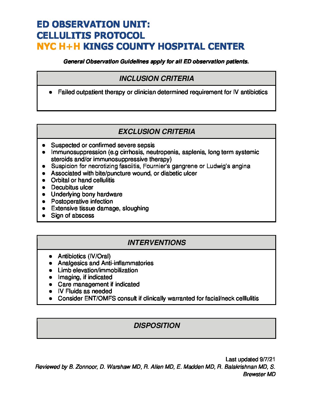 Cellulitis Protocol Updated 9-7-21 - Kings County Hospital | SUNY Downstate