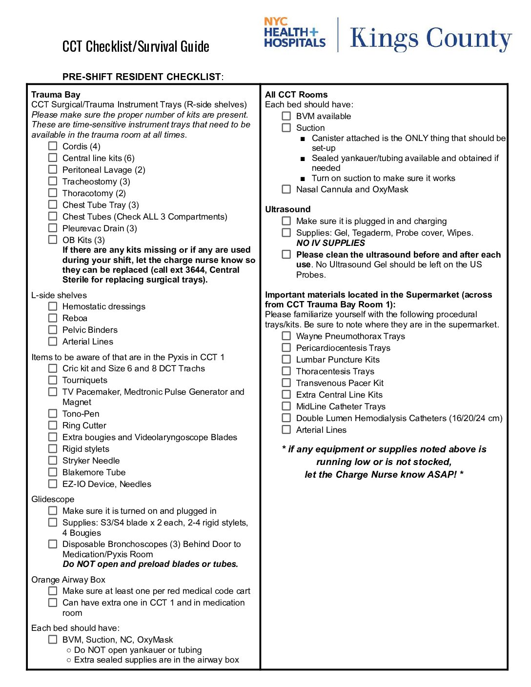 Cct Checklist Kings County Hospital Suny Downstate 6033